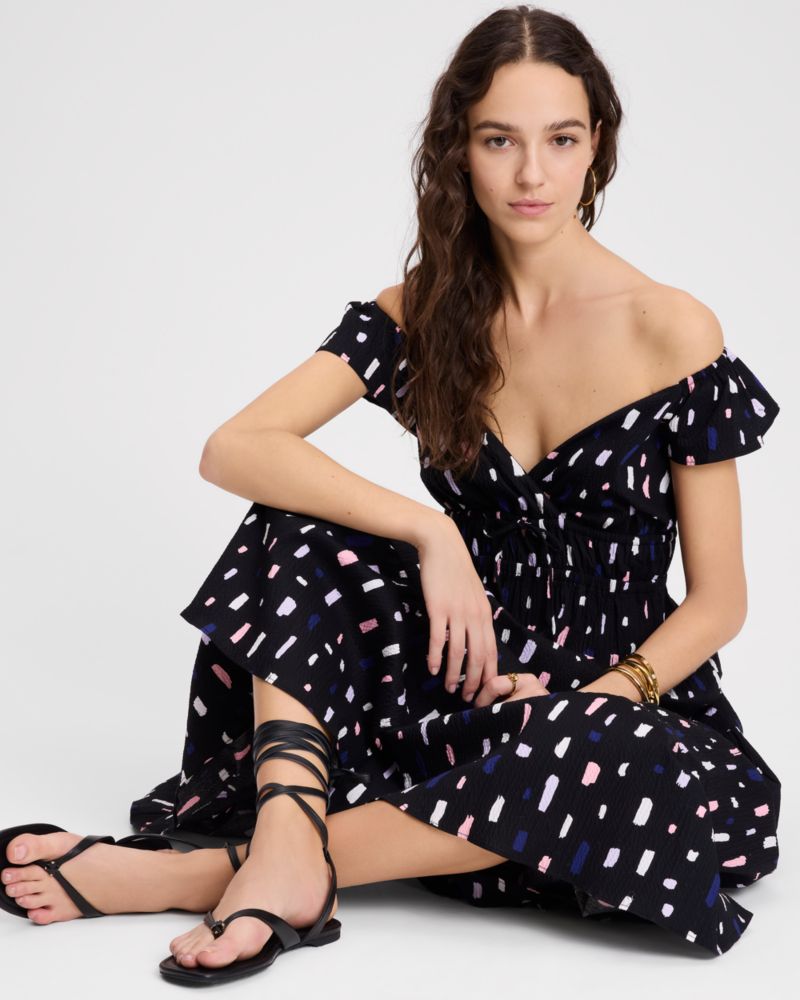 Painterly Strokes Flutter Sleeve Dress