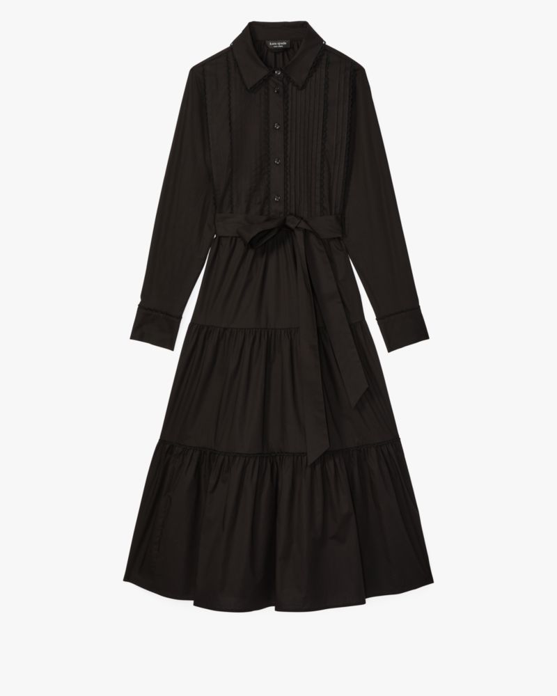 Pintuck Tiered Shirt Dress