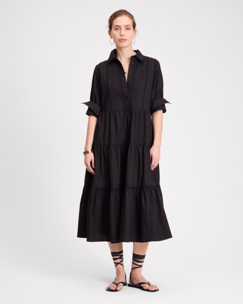 Pintuck Tiered Shirt Dress