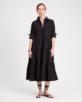 Pintuck Tiered Shirt Dress