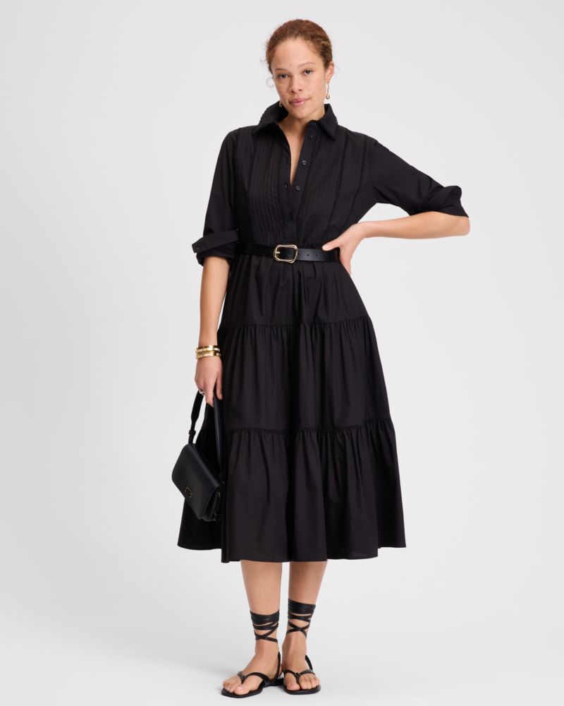 Pintuck Tiered Shirt Dress