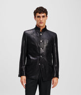 FAUX-LEATHER STAND-UP COLLAR JACKET