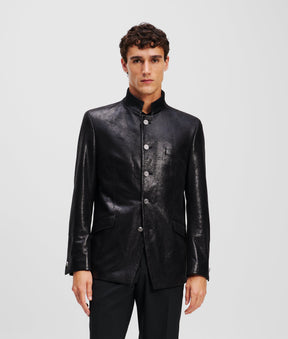 FAUX-LEATHER STAND-UP COLLAR JACKET