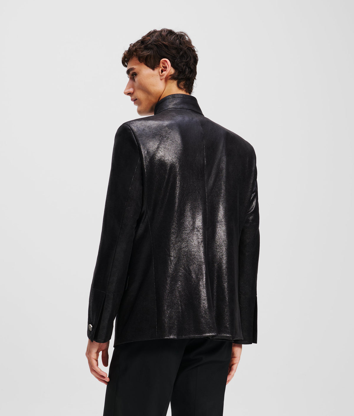 FAUX-LEATHER STAND-UP COLLAR JACKET
