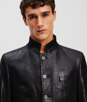 FAUX-LEATHER STAND-UP COLLAR JACKET