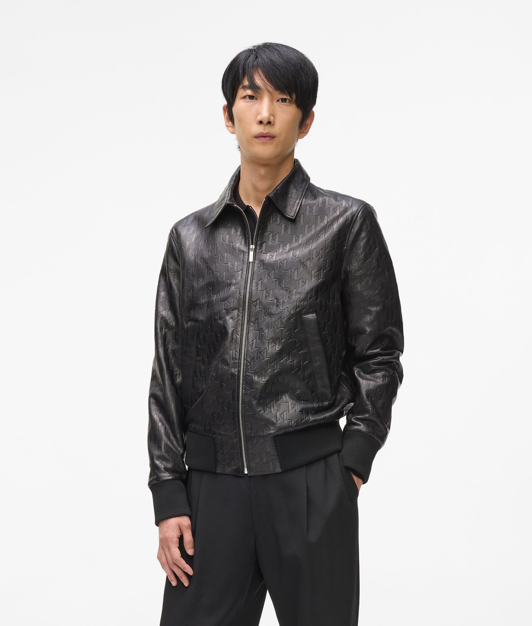 Leather blouson jacket