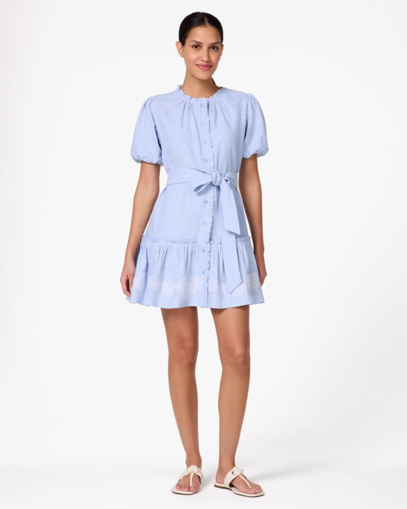 Embroidered Chambray Shirt Dress