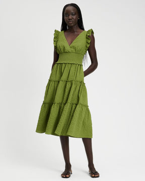 Flutter Sleeve Tiered Midi Dress