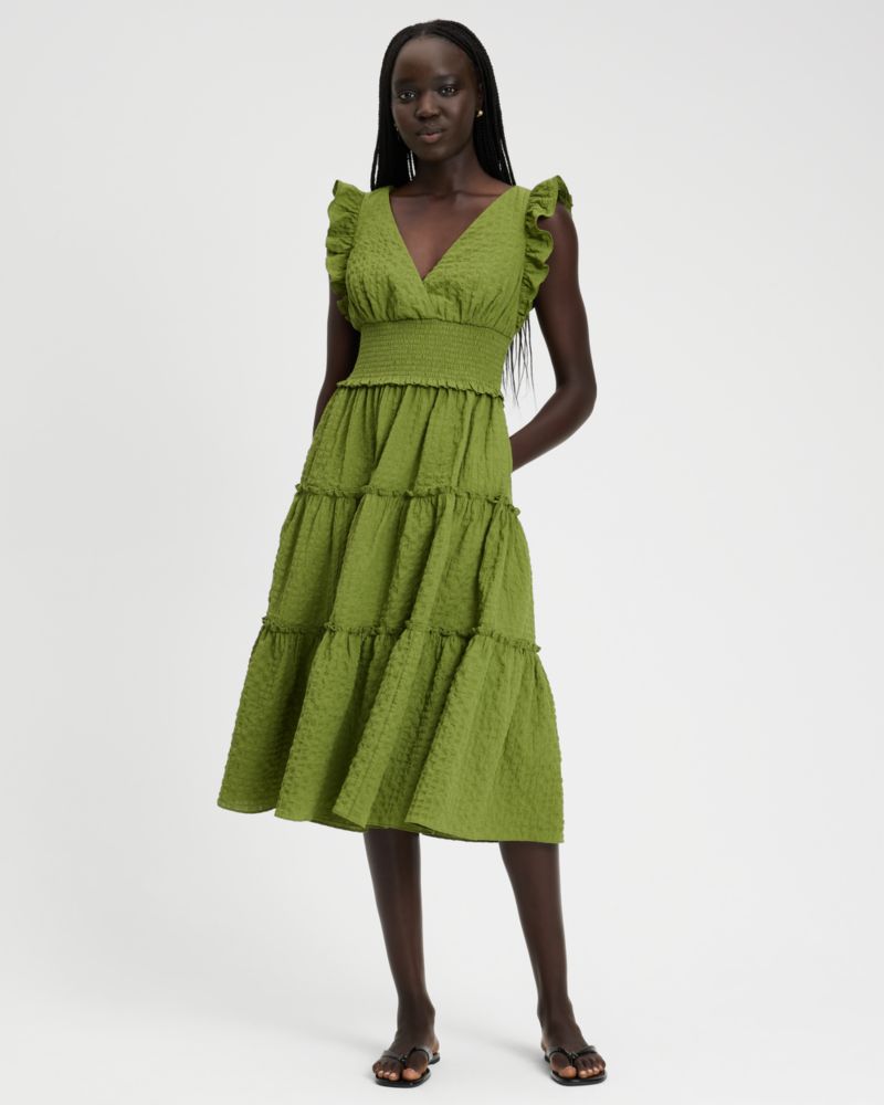 Flutter Sleeve Tiered Midi Dress