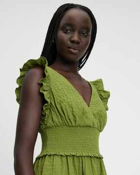 Flutter Sleeve Tiered Midi Dress