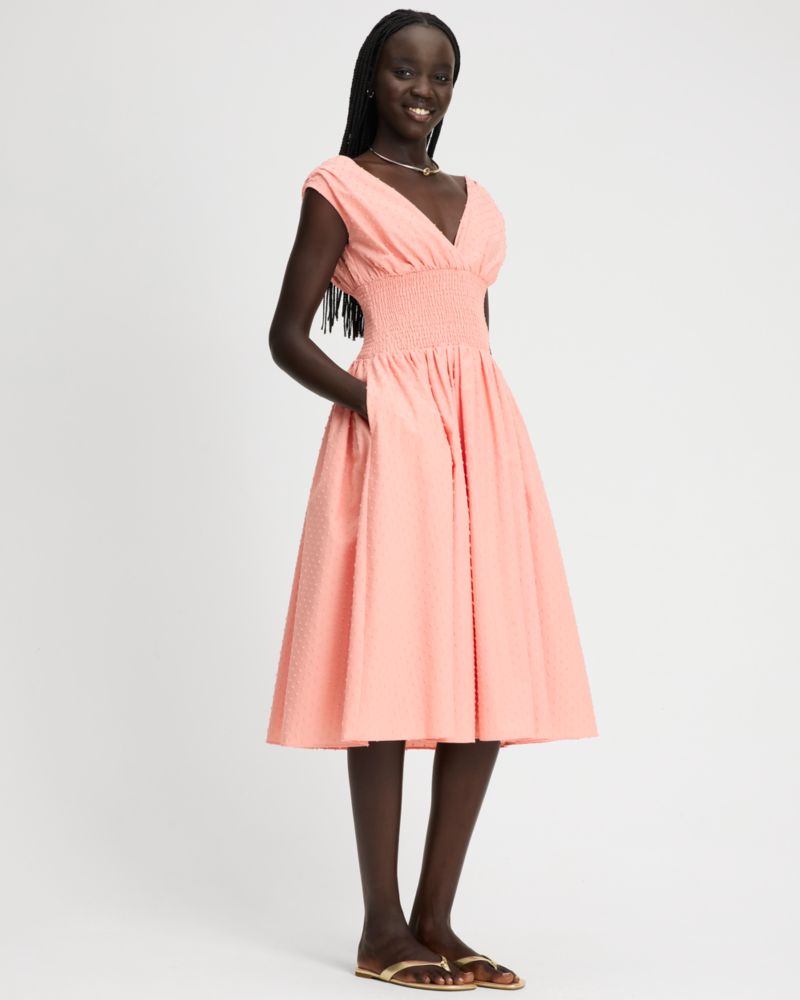 Swiss Dot Smocked Midi Dress