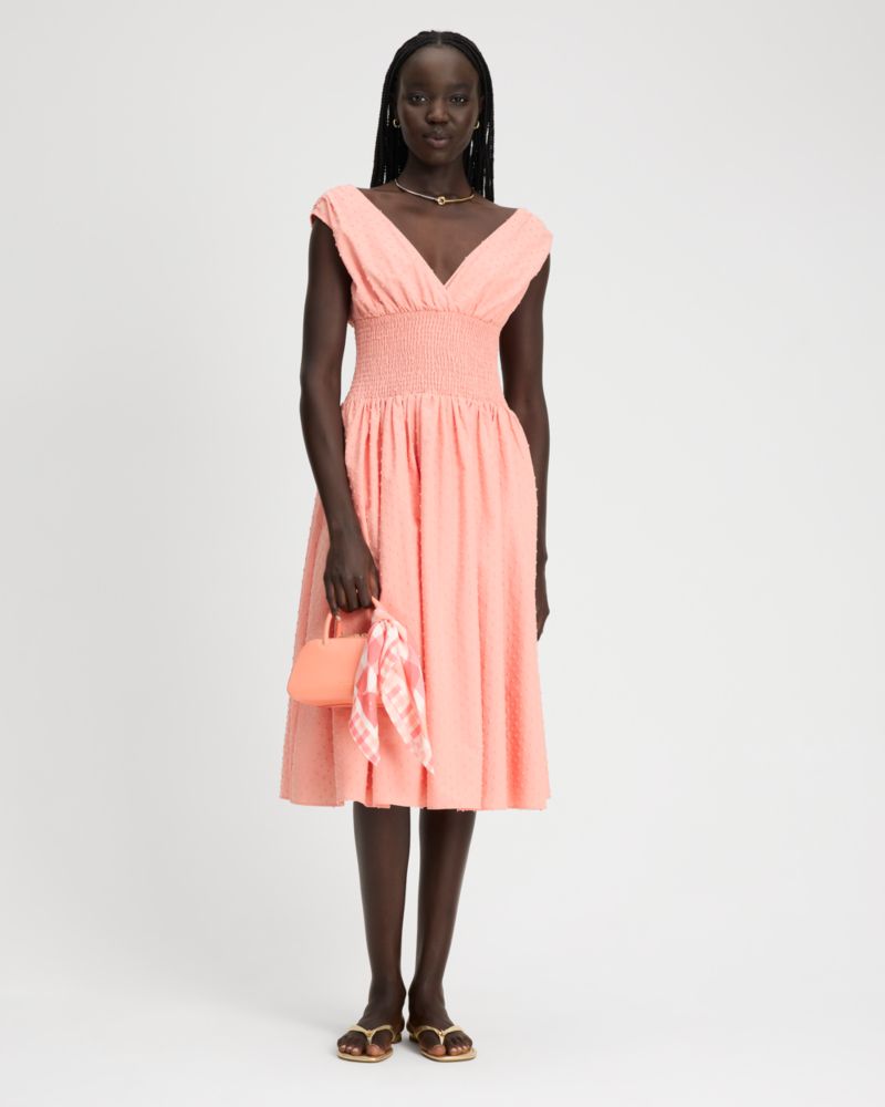 Swiss Dot Smocked Midi Dress