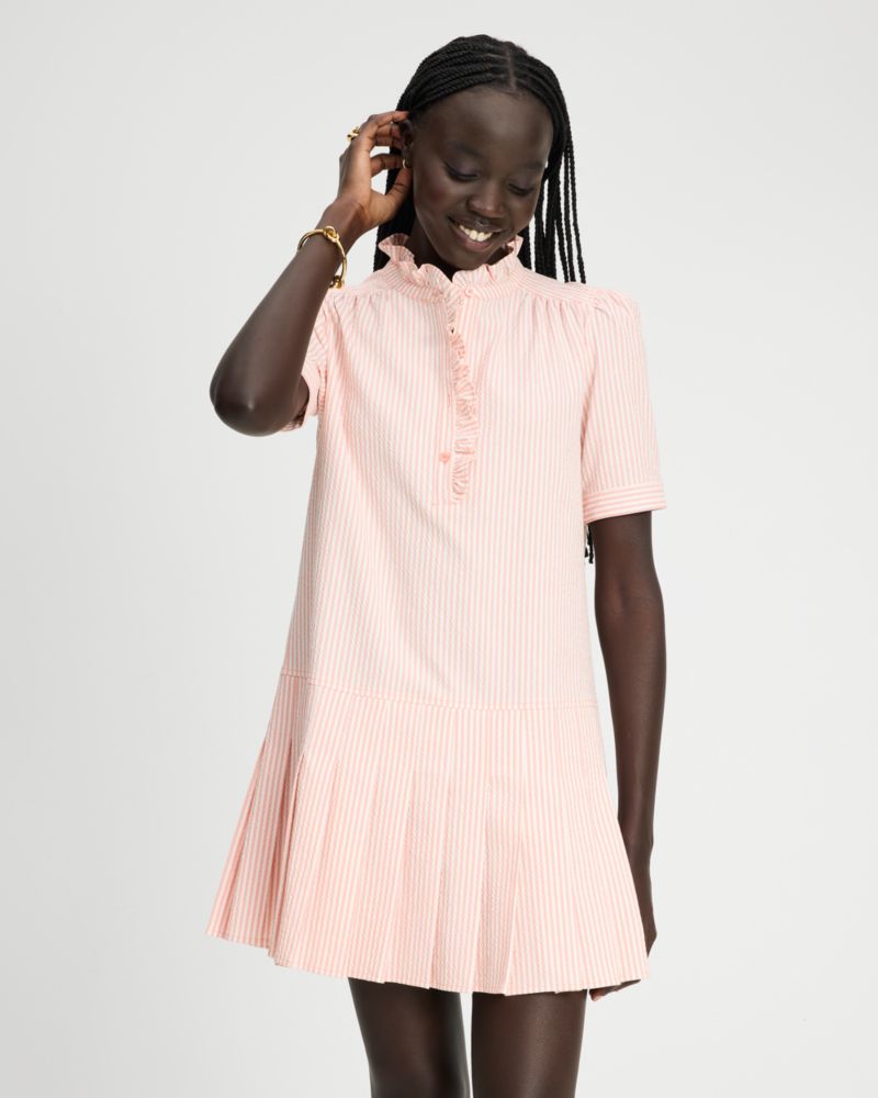 Seersucker Pleated Shirt Dress