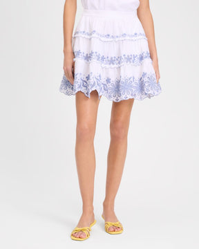 Floral Embroidered Tiered Mini Skirt