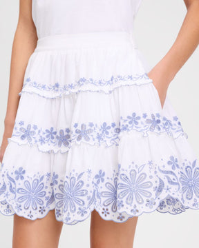 Floral Embroidered Tiered Mini Skirt
