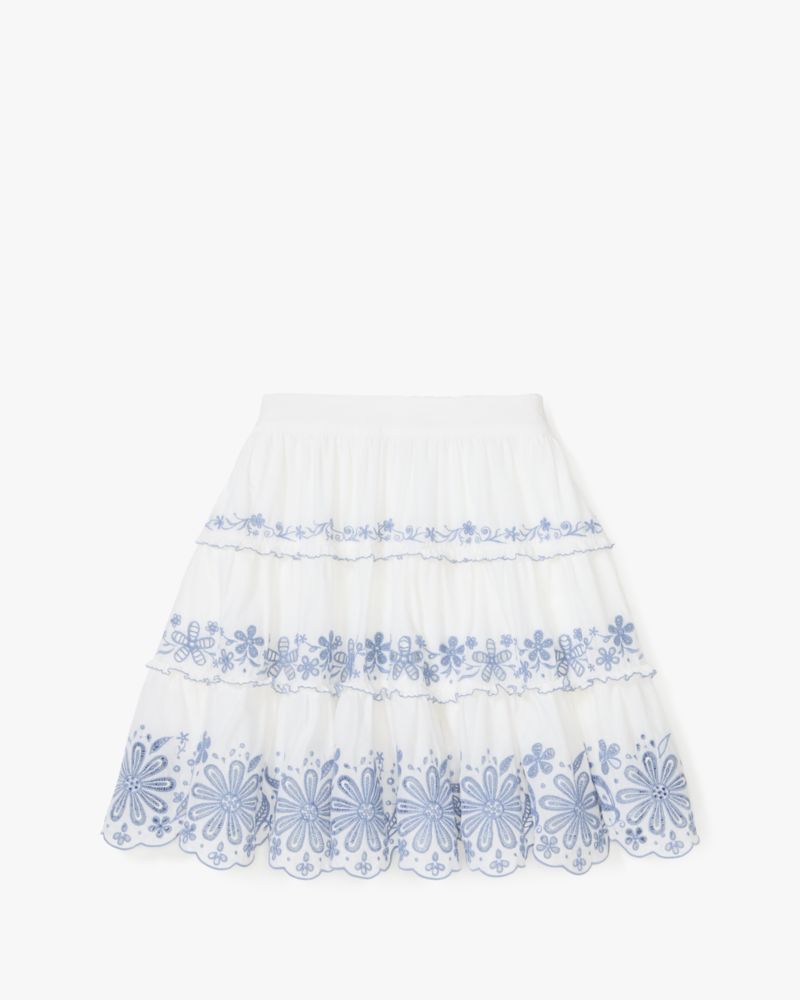 Floral Embroidered Tiered Mini Skirt