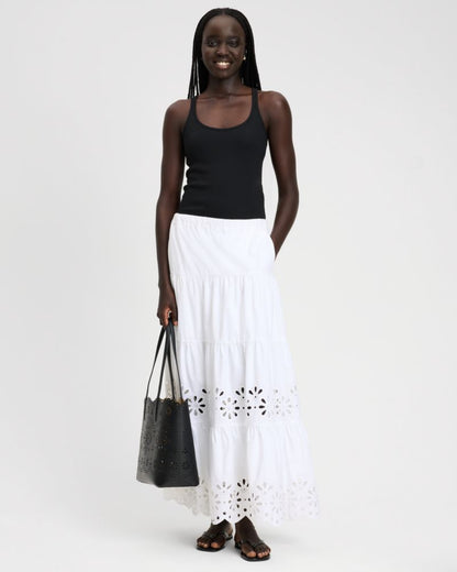 Daisy Eyelet Tiered Maxi Skirt
