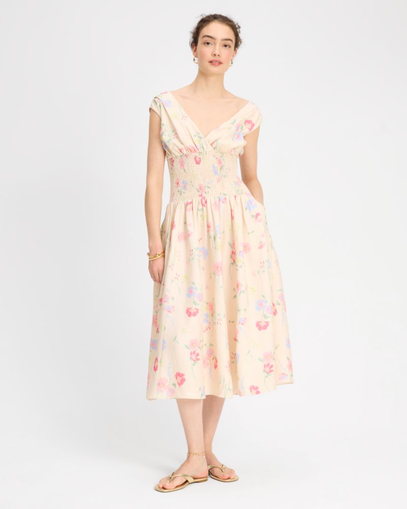 Whimsical Garden Smocked Midi Dress