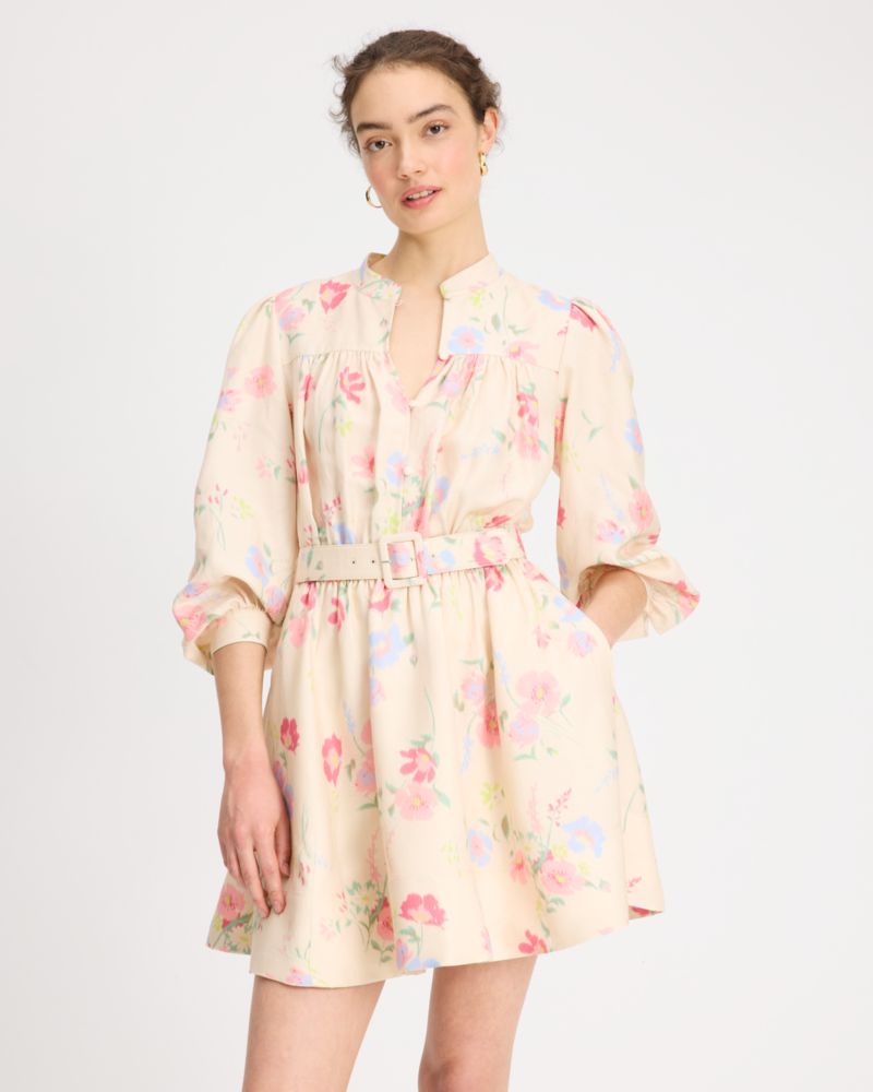 Whimsical Garden Belted Shirt Dress