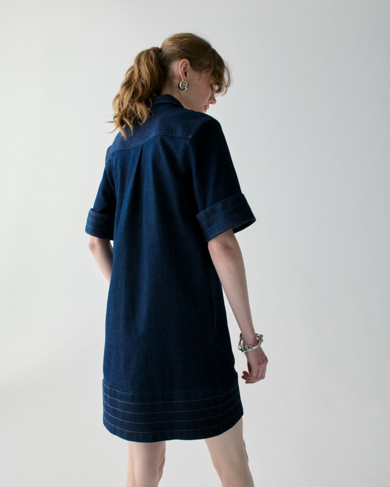 Denim Trapunto Mini Shirt Dress