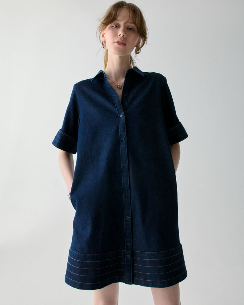 Denim Trapunto Mini Shirt Dress