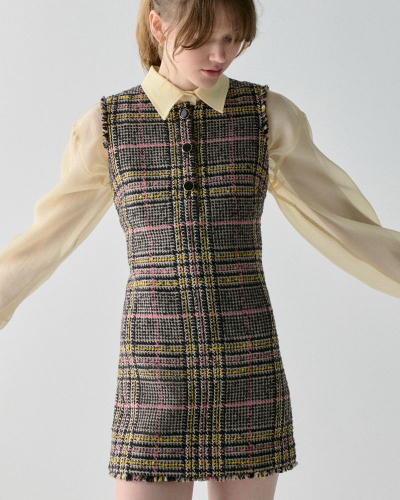 Enamel Button Tweed Dress