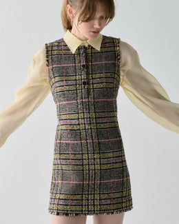 Enamel Button Tweed Dress