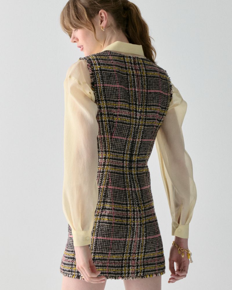 Enamel Button Tweed Dress