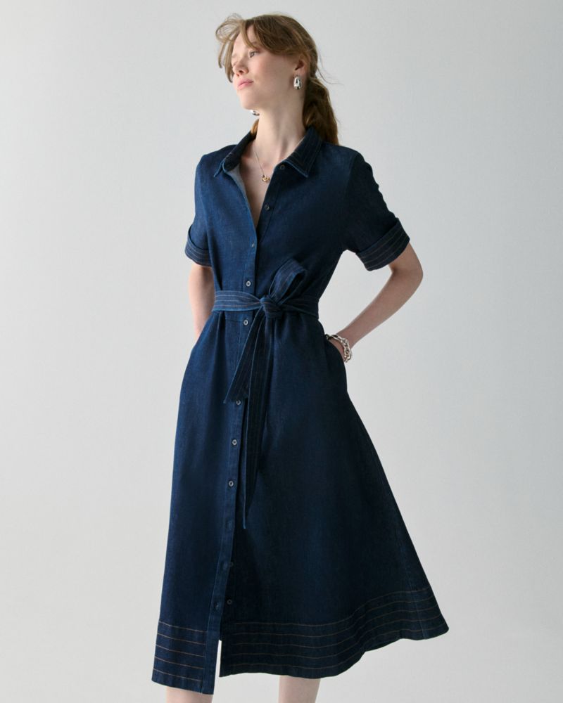 Denim Trapunto Midi Shirtdress