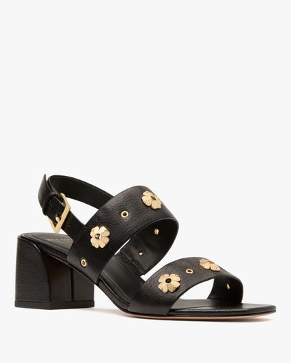 Spade Flower Stud Block Heels