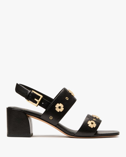Spade Flower Stud Block Heels