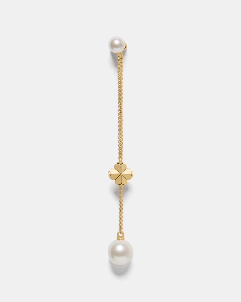 Spade Flower Pearl Chain Linear Earrings