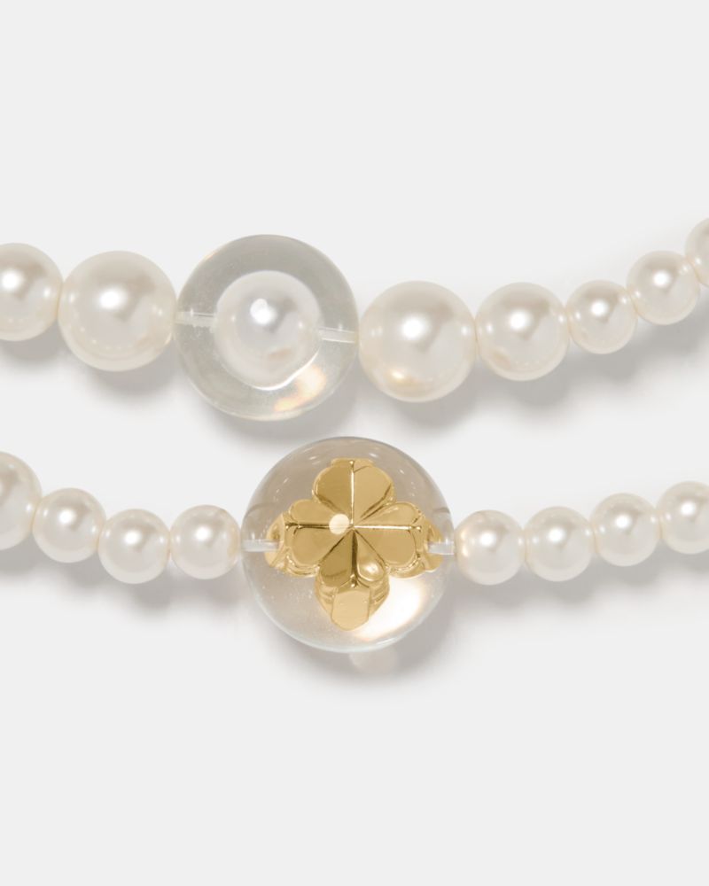 Spade Flower Pearl Long Statement Necklace