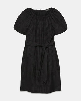 Gathered Neck Mini Shift Dress