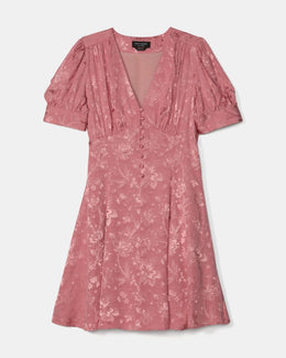 Fluid Jacquard Puff Sleeve Mini Dress