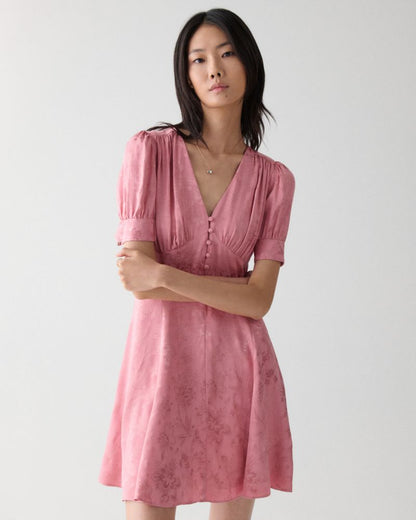 Fluid Jacquard Puff Sleeve Mini Dress