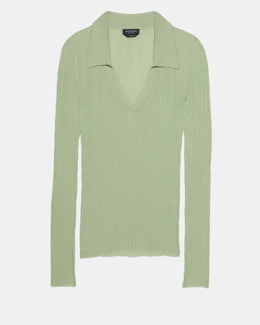 Sheer Long Sleeve Ribbed Polo