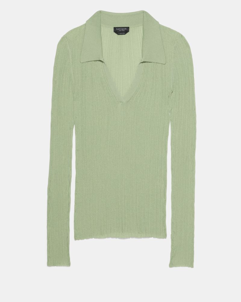 Sheer Long Sleeve Ribbed Polo