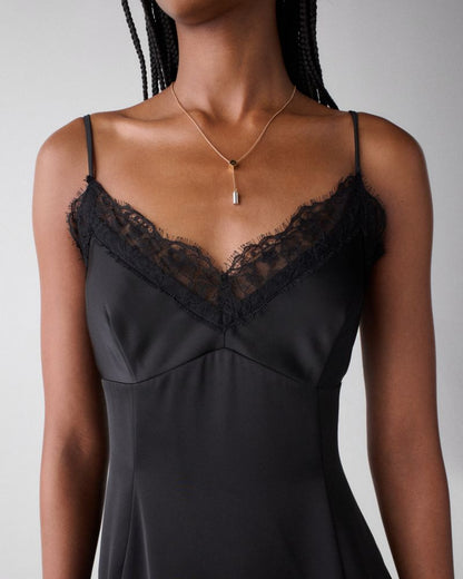 Lace Trim Satin Slip Dress