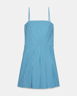 Gingham Open Back Pleated Dress