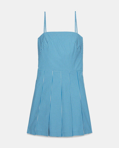 Gingham Open Back Pleated Dress