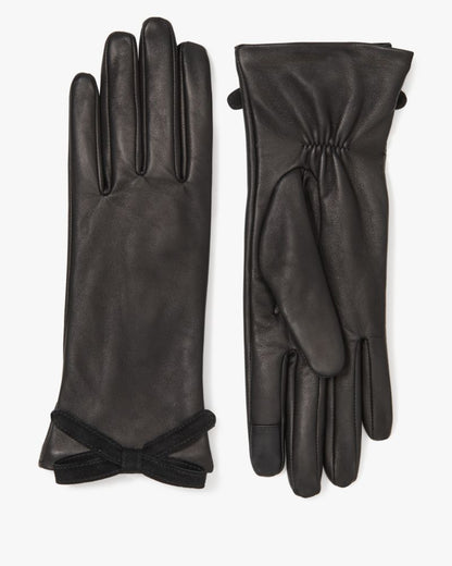 Embellished Bow Leather Gloves
