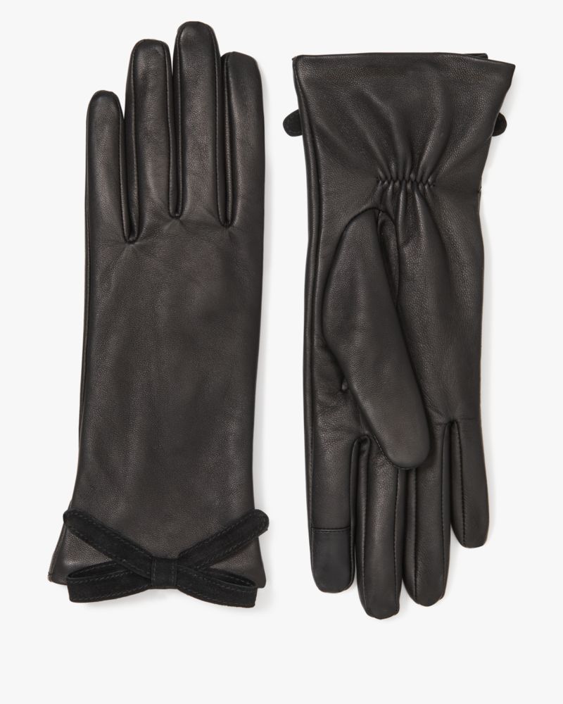 Embellished Bow Leather Gloves