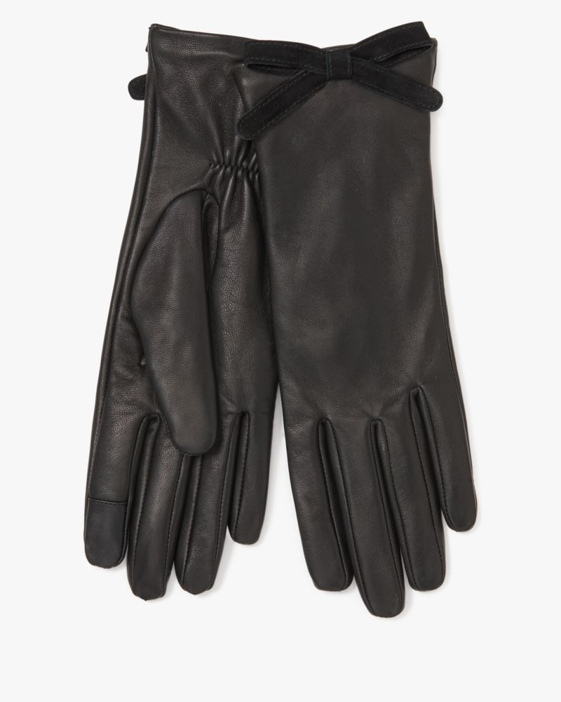 Embellished Bow Leather Gloves