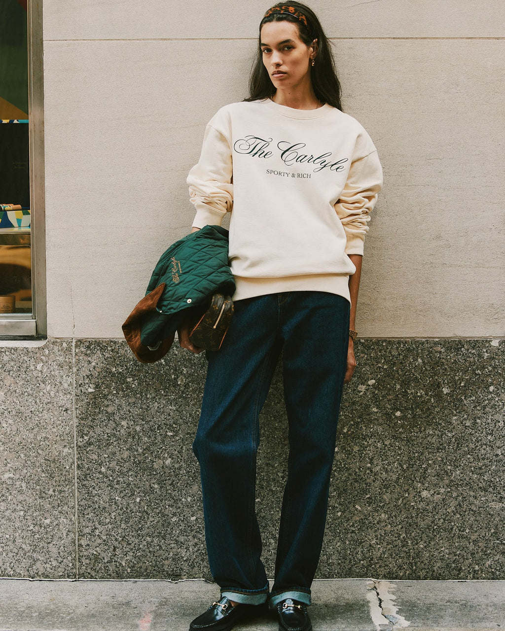 The Carlyle Script Crewneck - Cream/Forest