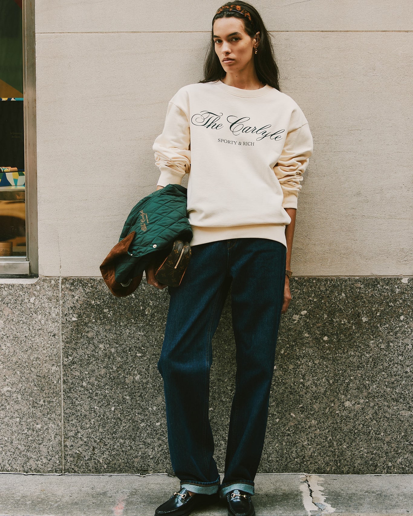 The Carlyle Script Crewneck - Cream/Forest