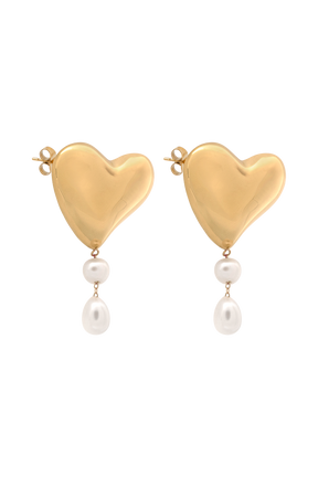 Kiara Heart Pearl Drop Earrings - Gold