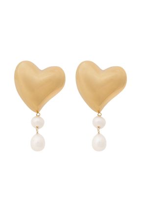 Kiara Heart Pearl Drop Earrings - Gold