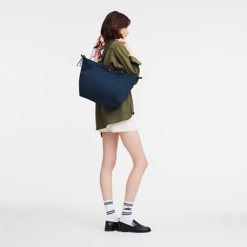 Le Pliage Collection L Tote bag Navy - Recycled canvas