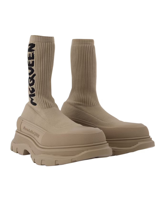 Beige Sock Boots with Black Accents